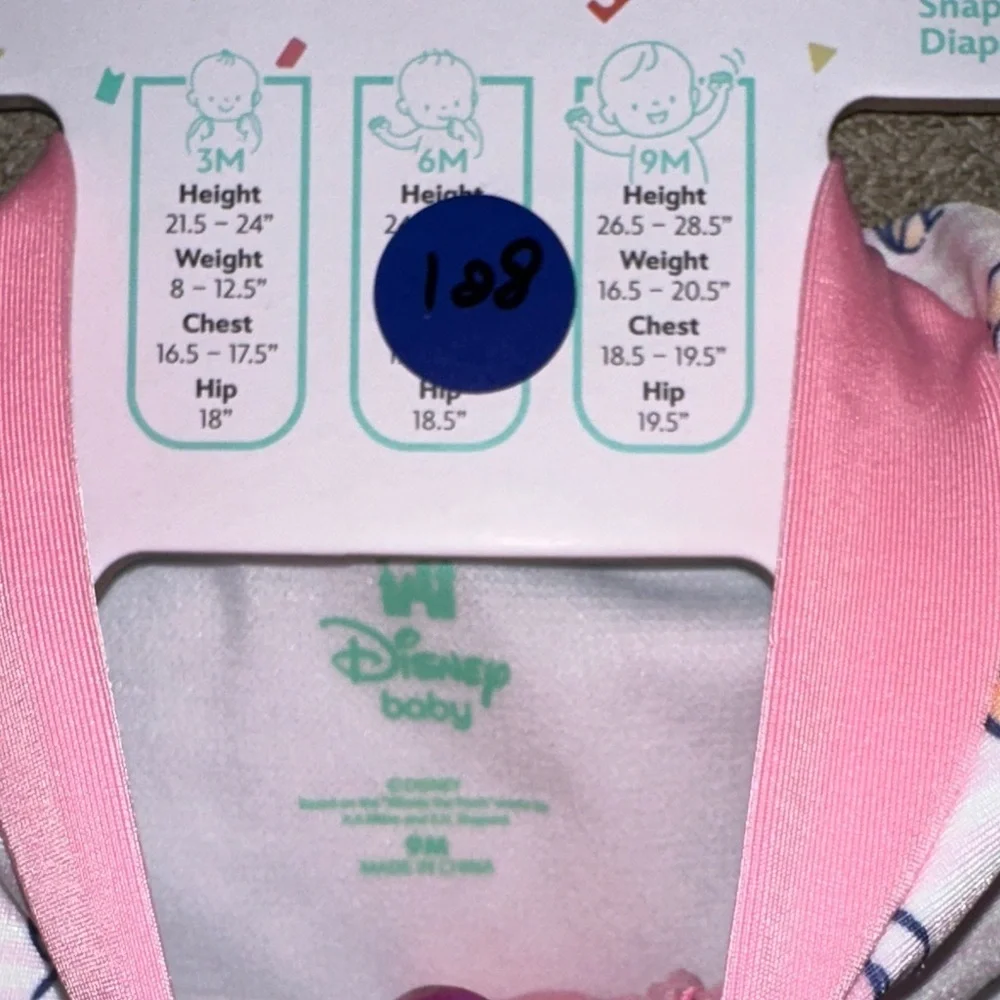 Disney Pink and White Baby Bodysuit with Bear Design